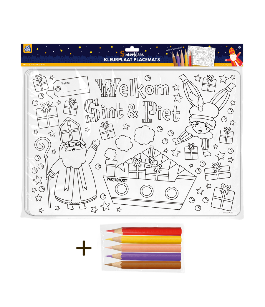 Placemat Sinterklaas - 4 stuks (incl. potloden)
