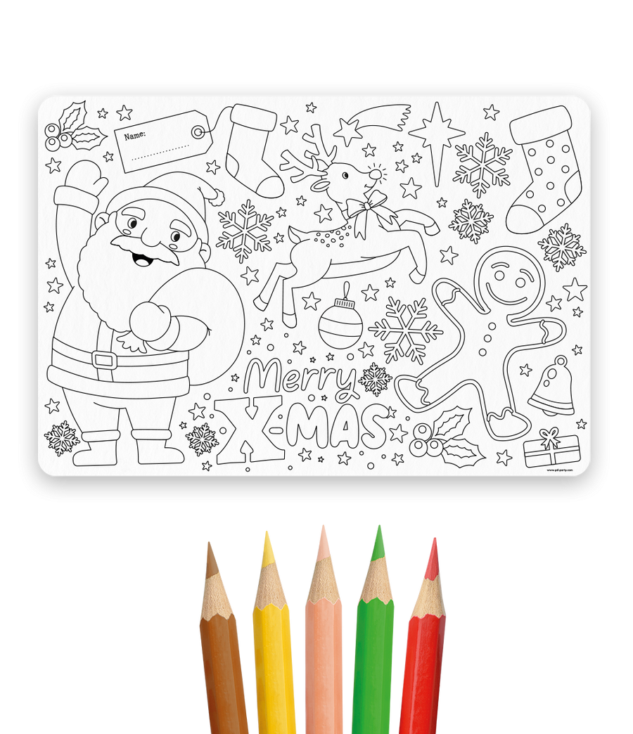 Placemat Kerstmis - 4 stuks (incl. potloden)