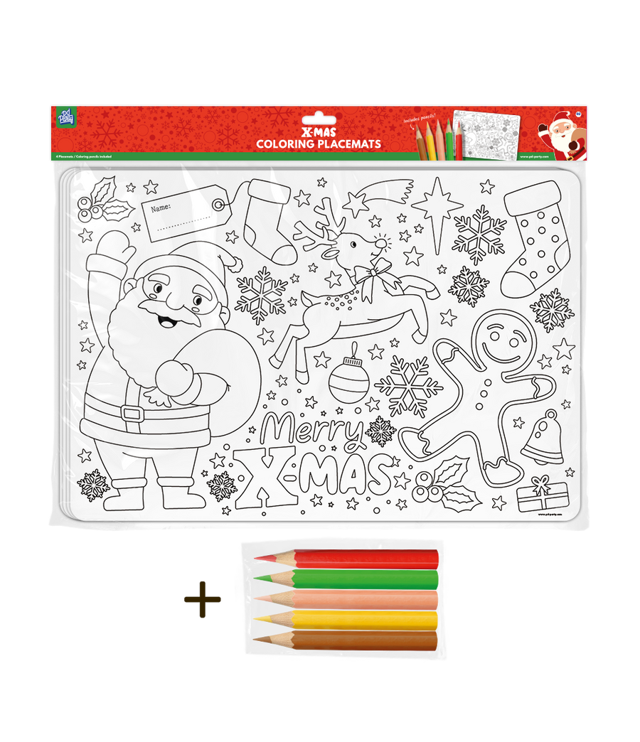 Placemat Kerstmis - 4 stuks (incl. potloden)
