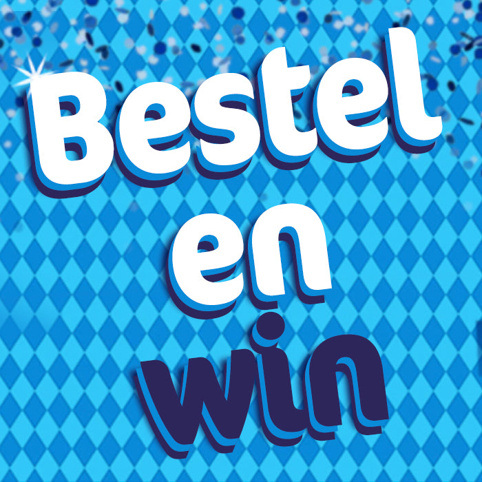 Blauw diamantpatroon met tekst Bestel en win voor Oktoberfest accessoires promotie