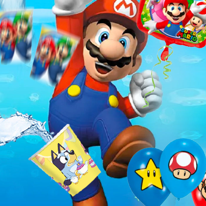 Super Mario thema met ballonnen en decoraties perfect voor kinderfeestjes vieren