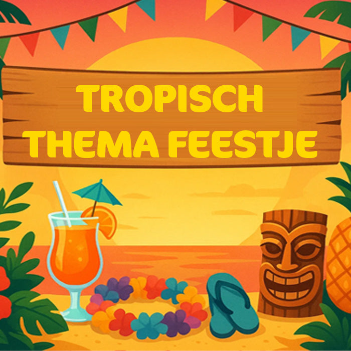 Illustratie van tropische versiering met cocktail, bloemkrans en tiki thema feest achtergrond