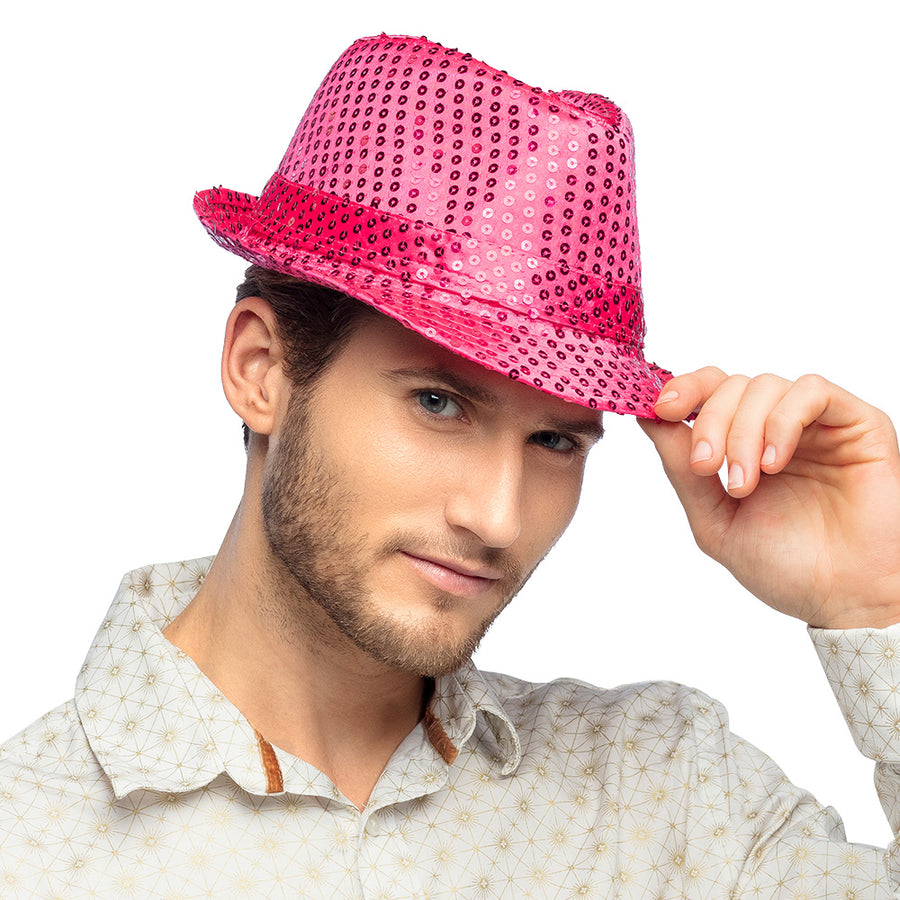Hoed pailletten roze