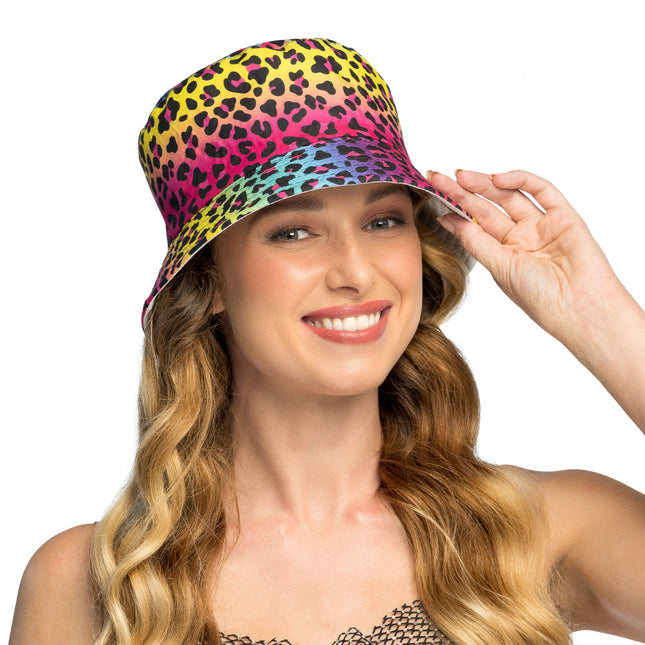 Bucket hat - luipaard regenboog print