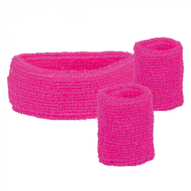 Zweetbandjes - set van 3 - neon roze