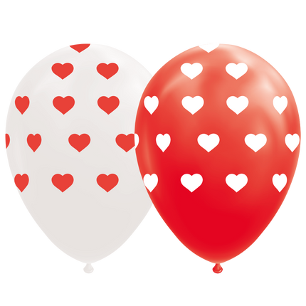 Hartjes ballonnen  - 8 stuks - 30 cm - rood / wit