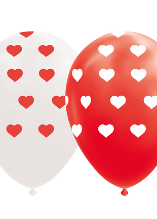 Heart balloons - 8 pieces - 30 cm - red / white