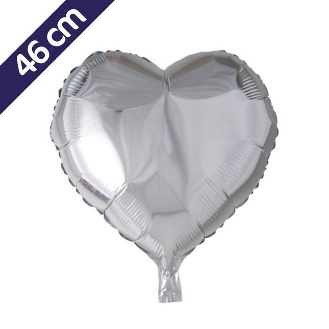 Folieballon hart - 46 cm - zilver