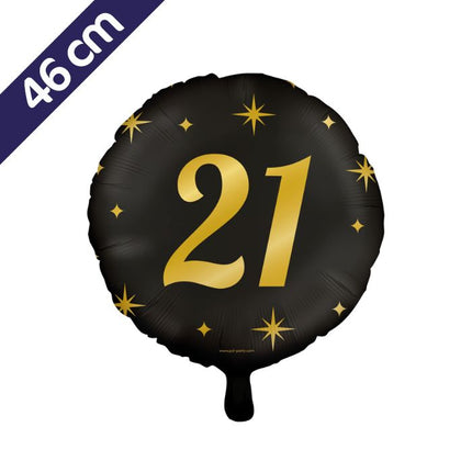 21 jaar Folieballon - 46 cm - goud en zwart - Classy