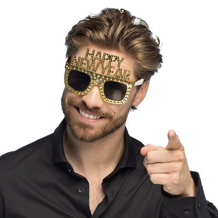 Partybril Bling Bling 'Happy New Year' - goud