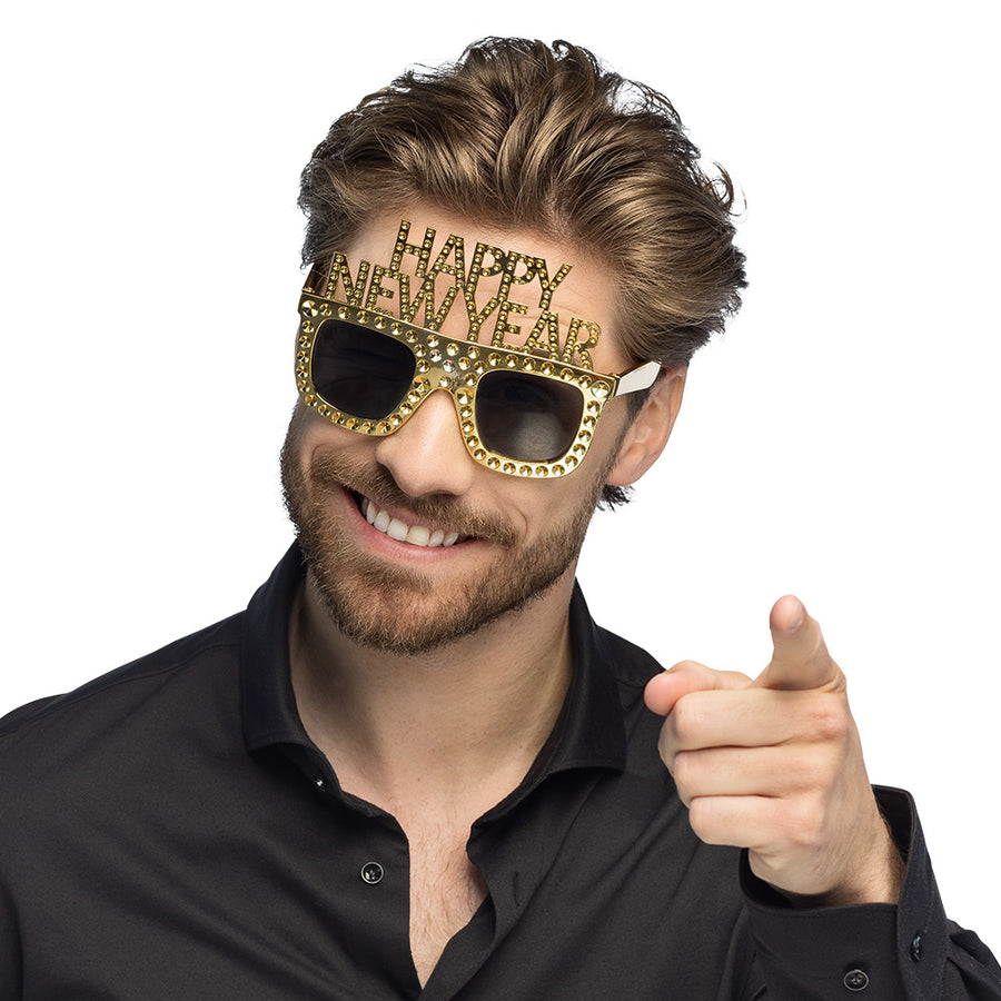 Partybril Bling Bling 'Happy New Year' - goud