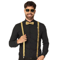 Accessoireset goud - partybril + vlinderstrik & bretels