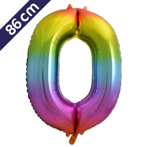 Cijferballon - regenboog - cijfer 0 - 86 cm