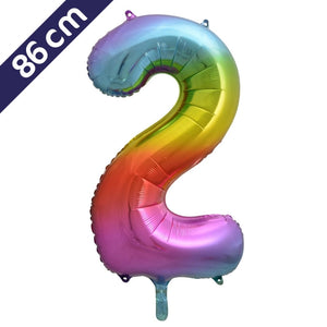 Cijferballon - regenboog - cijfer 2 - 86 cm