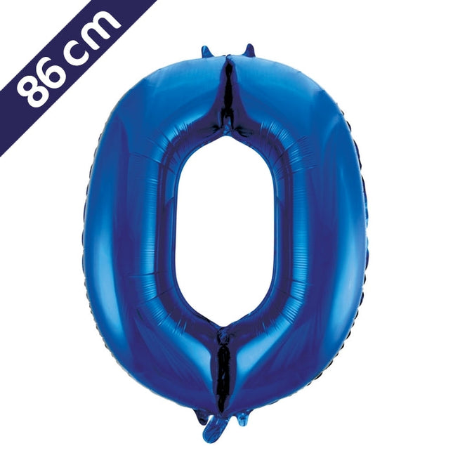 Cijferballon - blauw - cijfer 0 - 86 cm