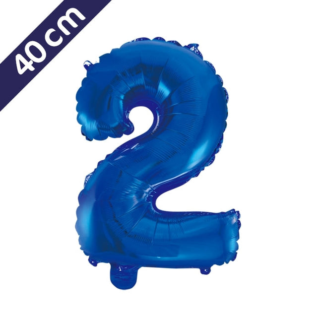 Cijferballon - blauw - cijfer 2 - 40 cm