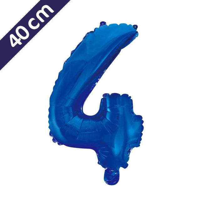 Cijferballon - blauw - cijfer 4 - 40 cm