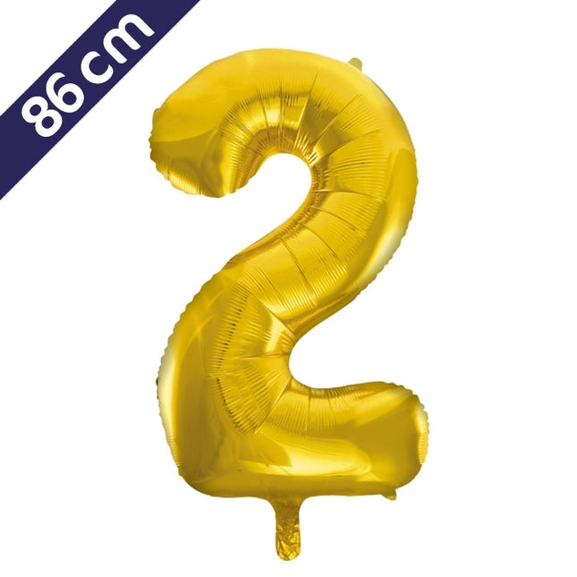 Cijferballon - goud - cijfer 2 - 86 cm