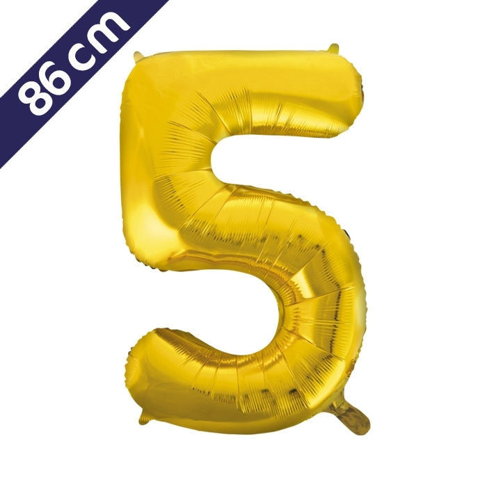 Cijferballon - goud - cijfer 5 - 86 cm