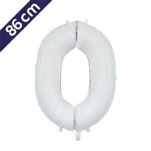 Cijferballon - satijn wit - cijfer 0 - 86 cm