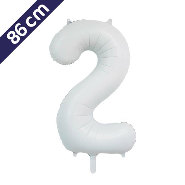 Cijferballon - satijn wit - cijfer 2 - 86 cm