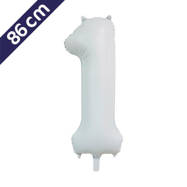 Cijferballon - satijn wit - cijfer 1 - 86 cm