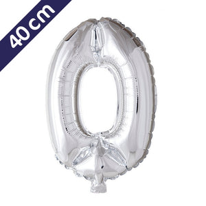 Cijferballon - zilver - cijfer 0 - 40 cm