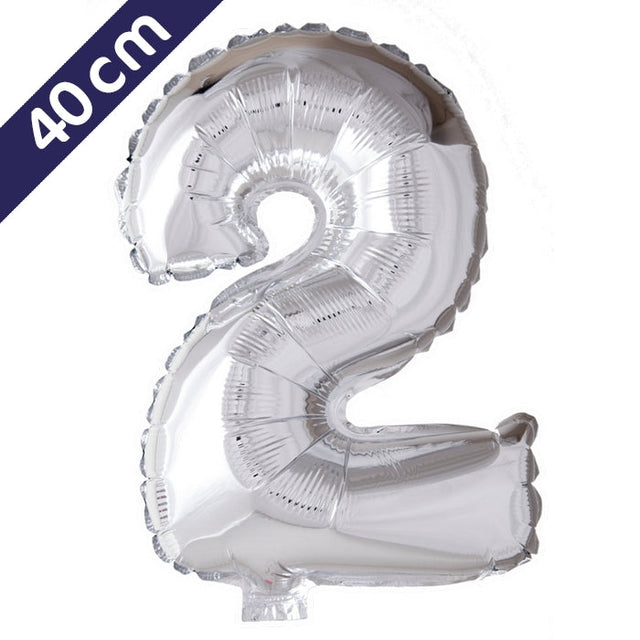 Cijferballon - zilver - cijfer 2 - 40 cm