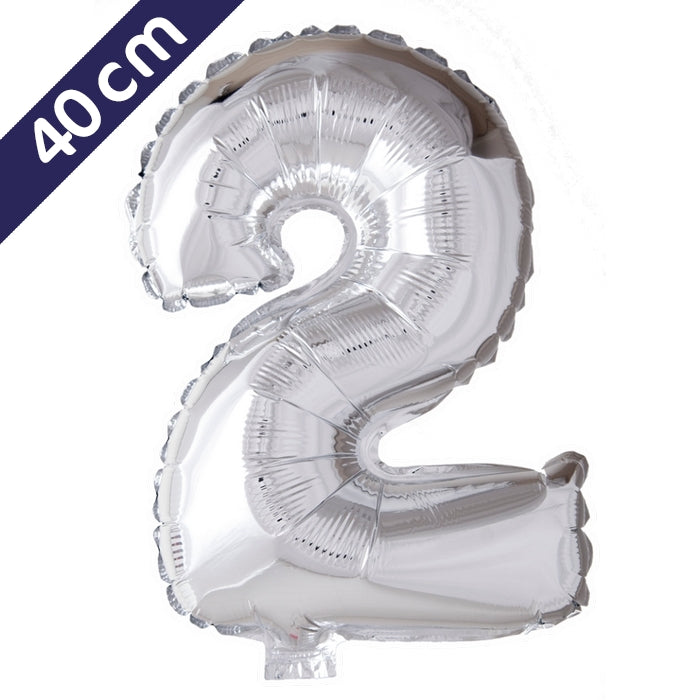 Cijferballon - zilver - cijfer 2 - 40 cm