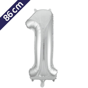 Cijferballon - zilver - cijfer 1 - 86 cm