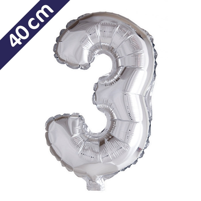 Cijferballon - zilver - cijfer 3 - 40 cm