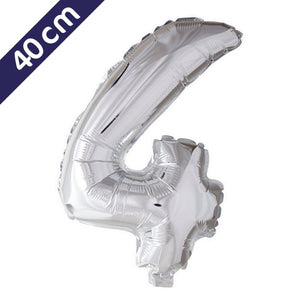 Cijferballon - zilver - cijfer 4 - 40 cm