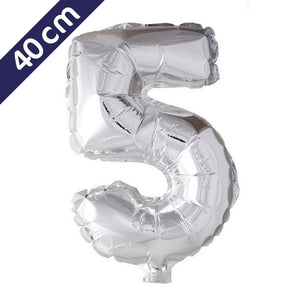 Cijferballon - zilver - cijfer 5 - 40 cm