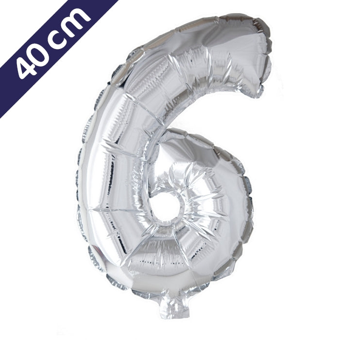 Cijferballon - zilver - cijfer 6 - 40 cm