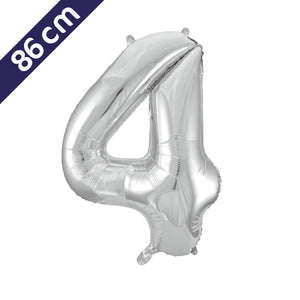 Cijferballon - zilver - cijfer 4 - 86 cm