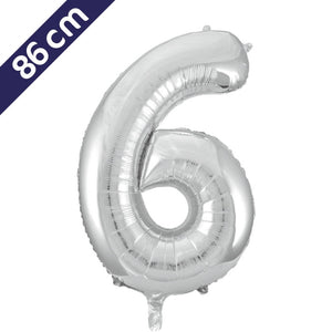 Cijferballon - zilver - cijfer 6 - 86 cm