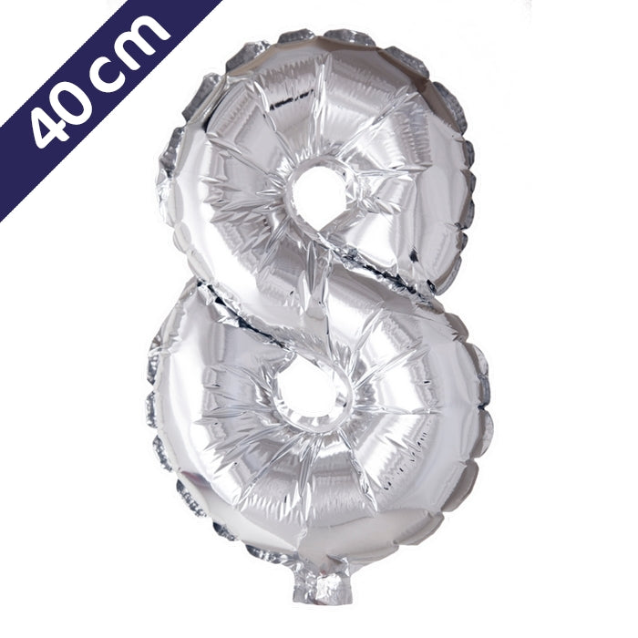 Cijferballon - zilver - cijfer 8 - 40 cm