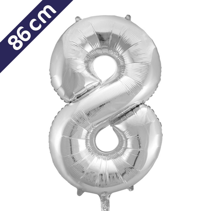 Cijferballon - zilver - cijfer 8 - 86 cm