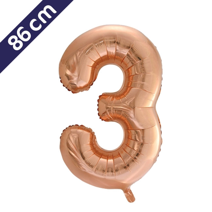 Cijferballon - roségoud - cijfer 3 - 86 cm