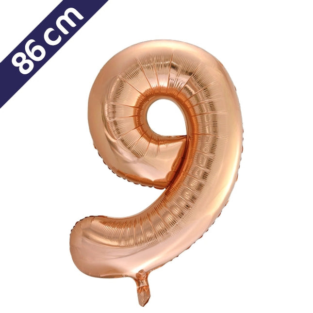 Cijferballon - roségoud - cijfer 9 - 86 cm