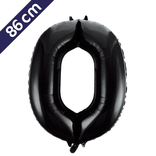 Cijferballon - zwart - cijfer 0 - 86 cm