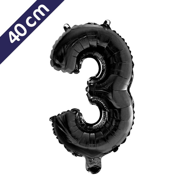 Cijferballon - zwart - cijfer 3 - 40 cm
