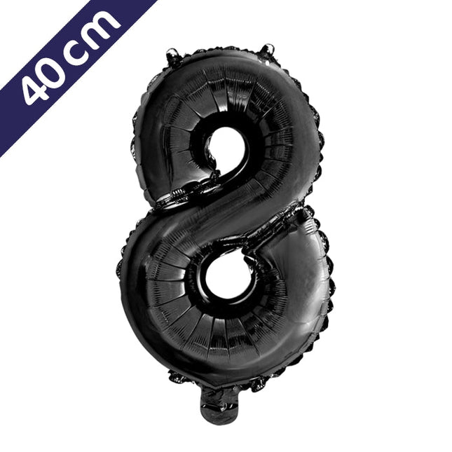 Cijferballon - zwart - cijfer 8 - 40 cm