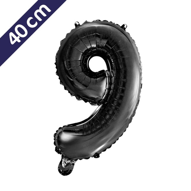 Cijferballon - zwart - cijfer 9 - 40 cm