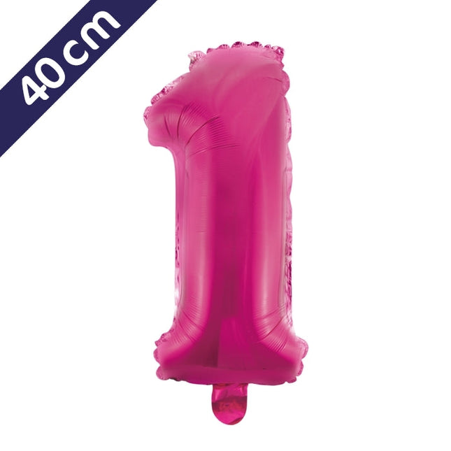 Cijferballon - roze - cijfer 1 - 40 cm