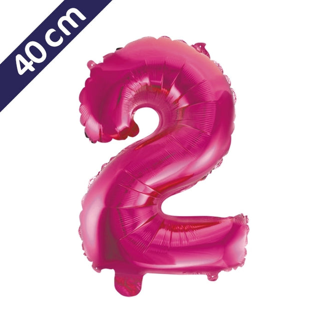 Cijferballon - roze - cijfer 2 - 40 cm
