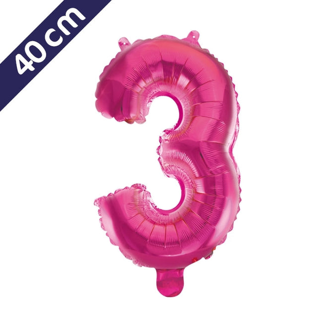 Cijferballon - roze - cijfer 3 - 40 cm
