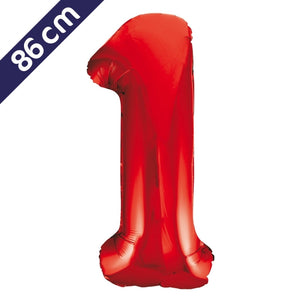 Cijferballon - rood - cijfer 1 - 86 cm
