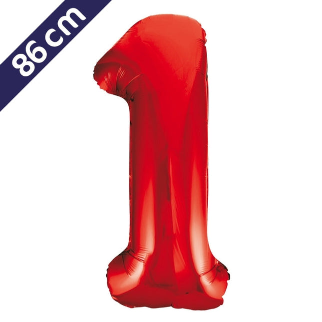 Cijferballon - rood - cijfer 1 - 86 cm