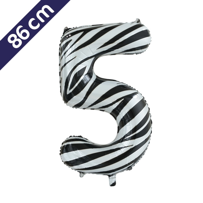 Cijferballon - zebra - cijfer 5 - 86 cm